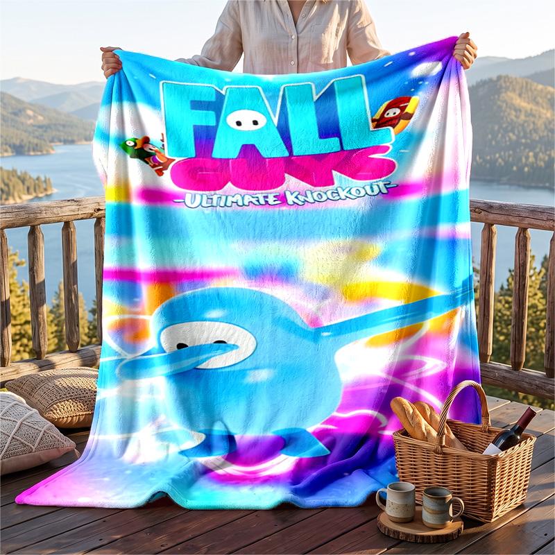 Warm Flannel Blanket Fall Guys Pattern, Lightweight Comfortable Throw Blanket for Bed Sofa Use