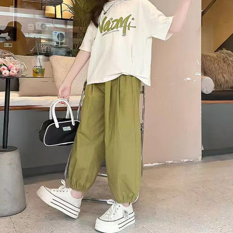 Spring Summer Girls' Set Clothes Girls Tracksuit Letter T Shirt Sport Ankle-tied Pants Kid Teenager