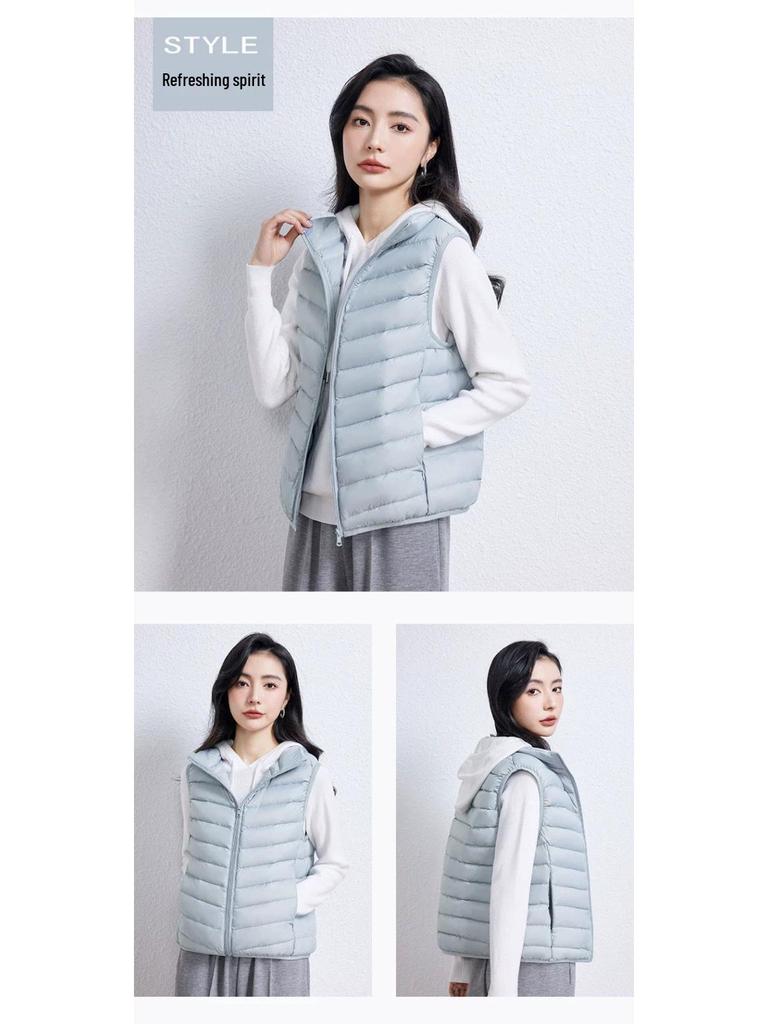 Women's Lightweight White Duck Down Vest: Short Stand-Up Collar Inner Layer for Winter