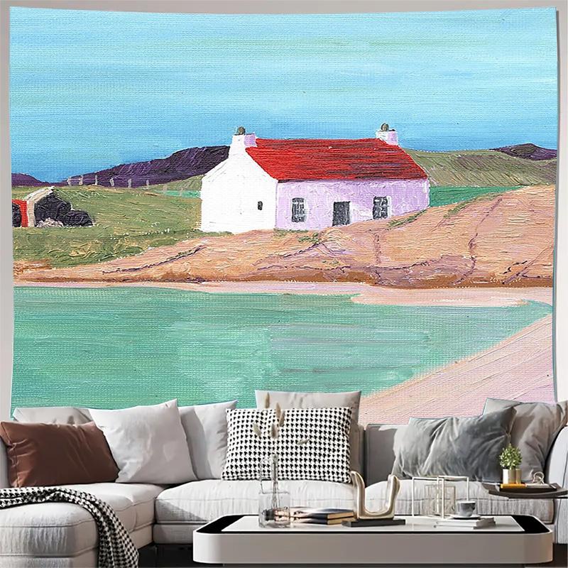 

Coastal Cottage Tapestry Wall Decor Ocean Beach House Scenic Throw Blanket Home Decor Aesthetic Room Hanging Art 74x94cm(29x37in)