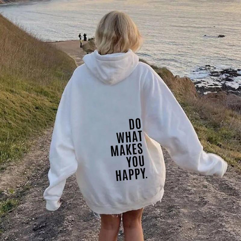 Womens Hooded Sweatshirt Streetwear Loose Fit Long Sleeve Printed Pullover Casual Top