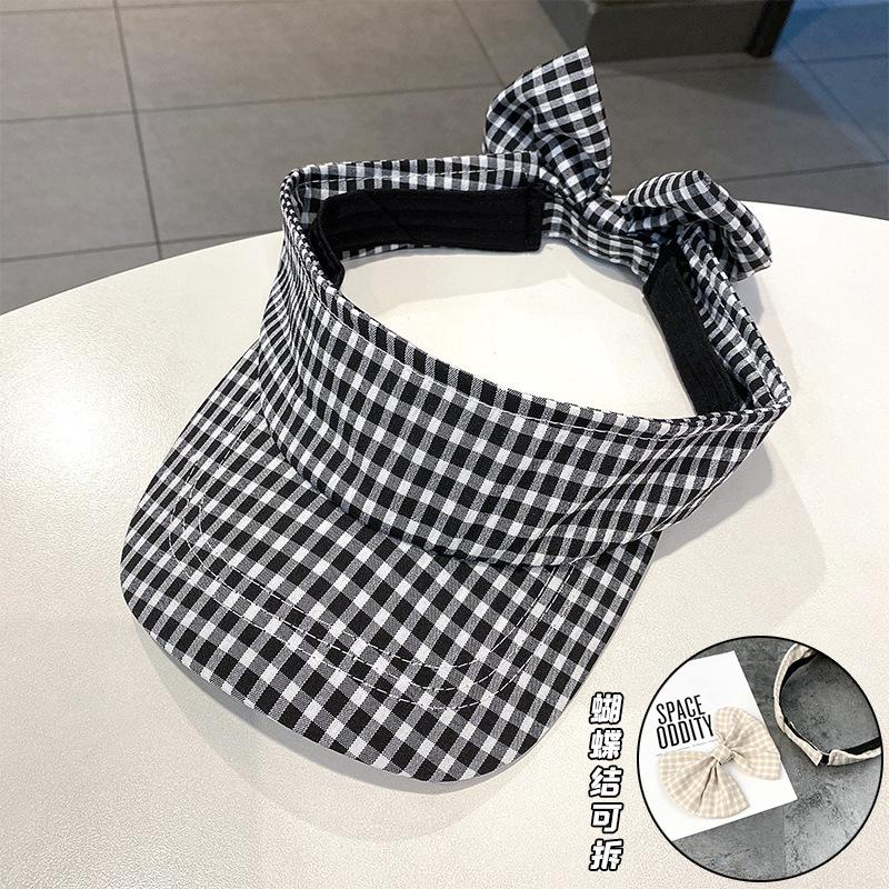 Small Plaid Removable Bow Empty Top Hat Children Summer Cycling Sun Protection Sun Hat Sports Mountain Climbing Sun Hat