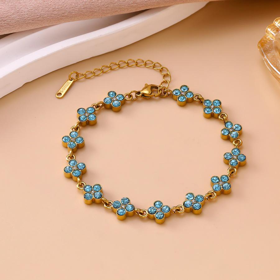 Colorful Zirconia Four-Leaf Clover Bracelet - Stainless Steel, Luxury Women's Jewelry