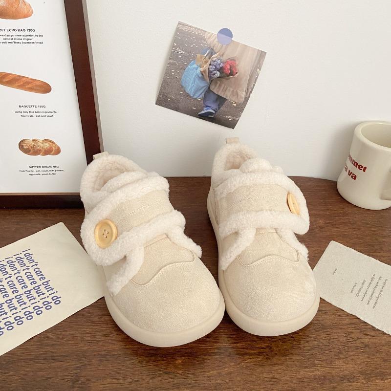 Milchweiß Samt Klettverschluss Board Schuhe Damen Ugly Cute Winter Neu Baumwollschuhe Nische Schneestiefel Sport Kleine Weiße Schuhe