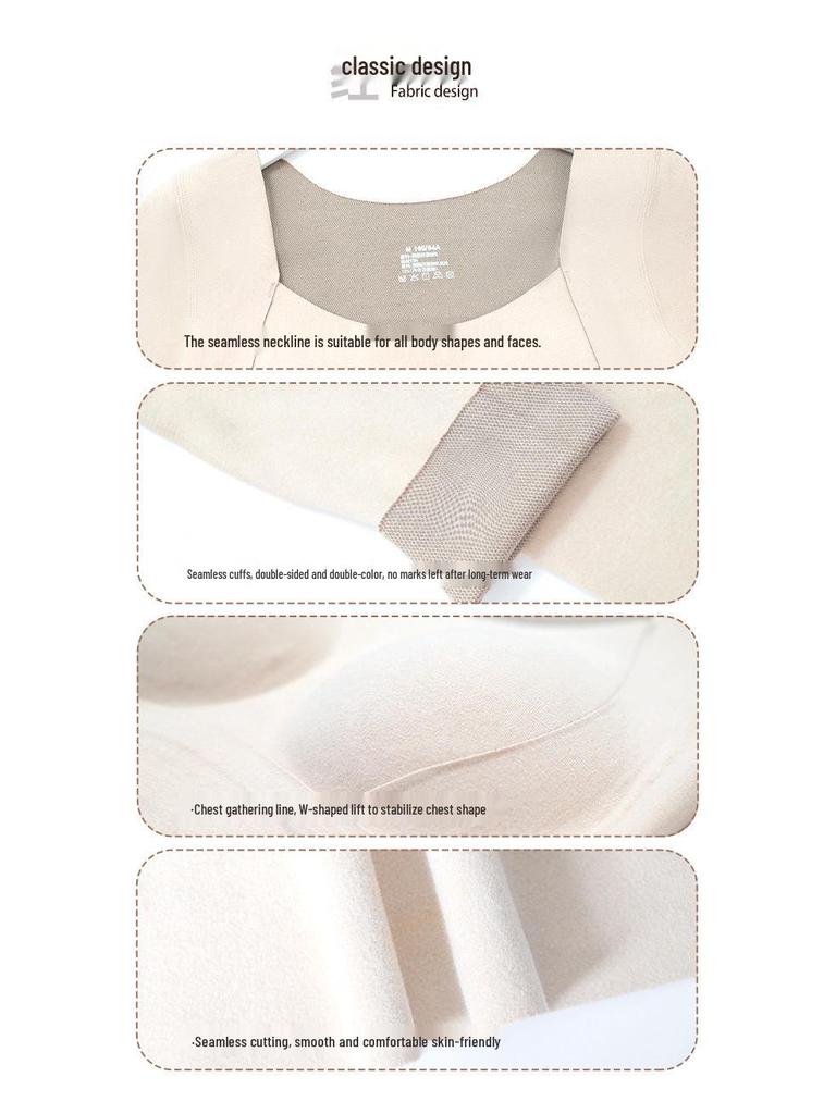 Women's Graphene Fleece-Lined Long Sleeve Underwear with Built-in Bra - 8866 Base Layer Top for Autumn/Winter
