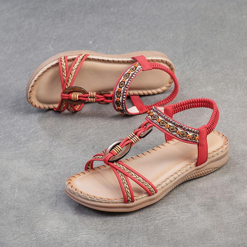 Johnature Bohémské univerzální sandály sváteční móda Pohodlné dámské plážové boty s měkkou podrážkou
