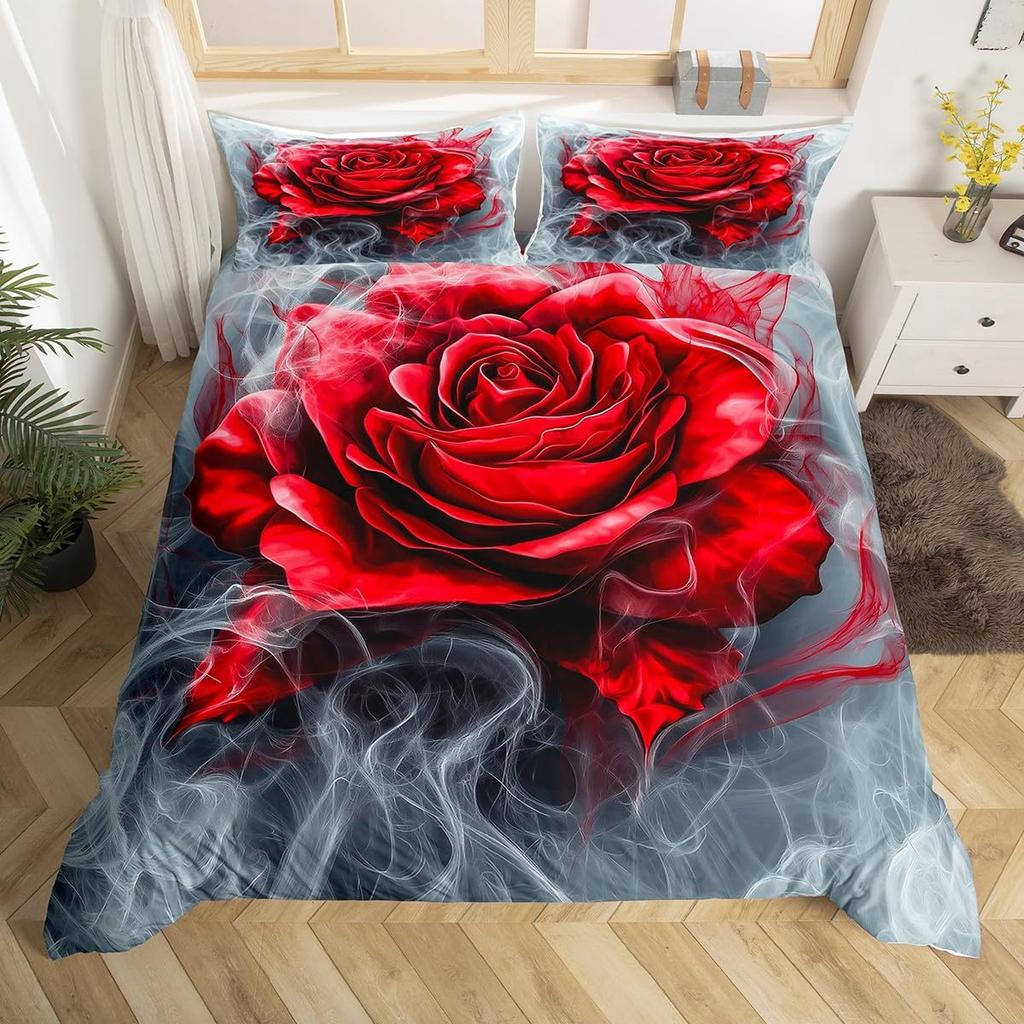 Rose Flower Duvet Cover Set Twin King Botanical Floral Bedding Set Garden Flowers Quilt Cover Valentine'S Day Bedspread Cover