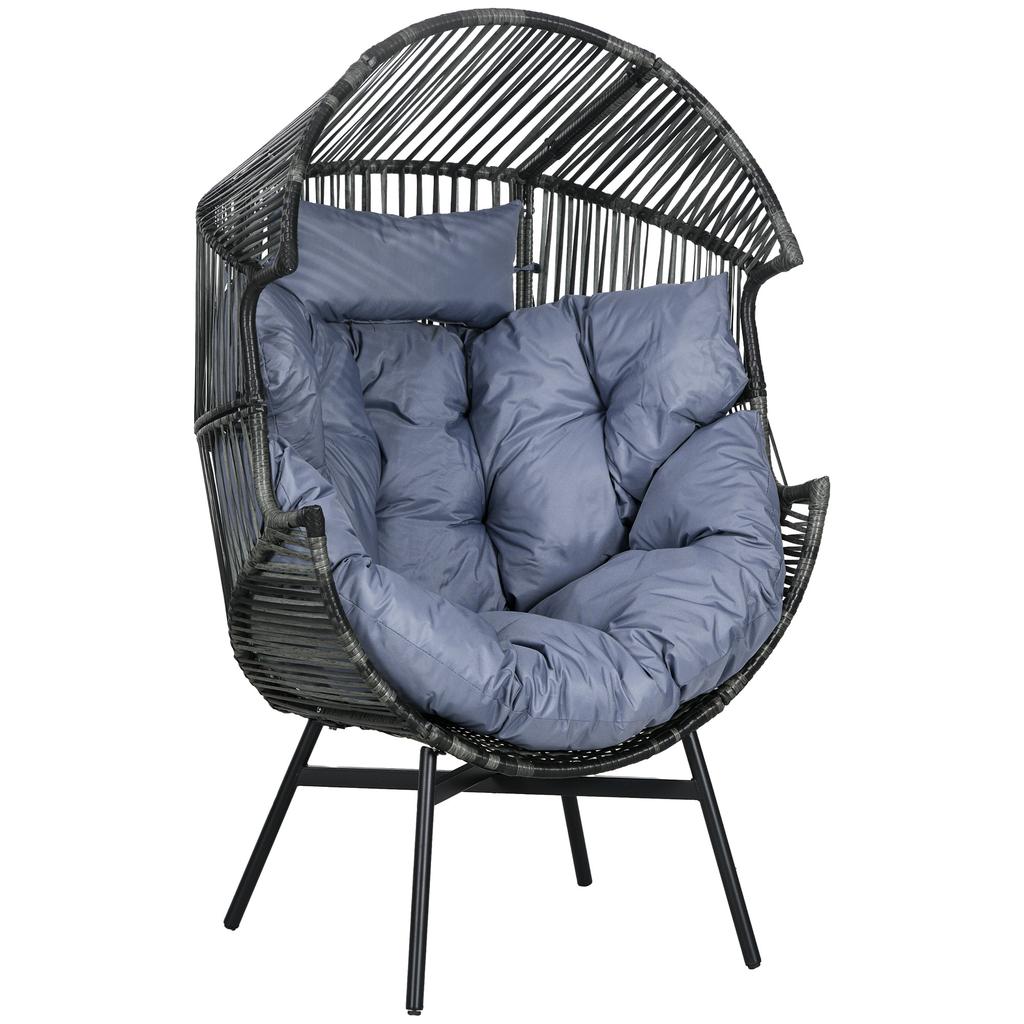 Rattan-Sessel, Outdoor-Sessel, Garten-Sessel, PE-Rattan, 89 cm x 75 cm x 143 cm, Grau+Schwarz