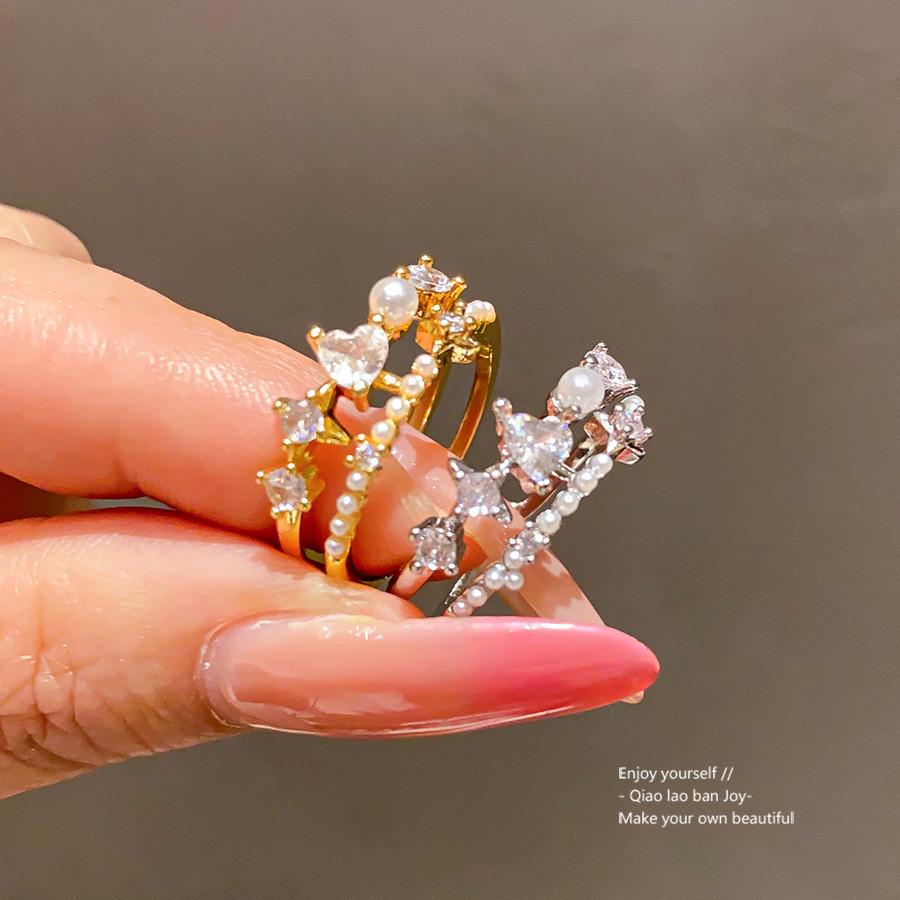 Light Luxury Gold Plated Heart Shape Zircon Open Ring For Women Stylish Hand Jewelry