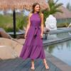 Fashion Sleeveless Summer Elegant Long Dress New Loose Casual Women Simple Office Solid Color A-line Party Dress Female Lace-up Holiday Women Clothing