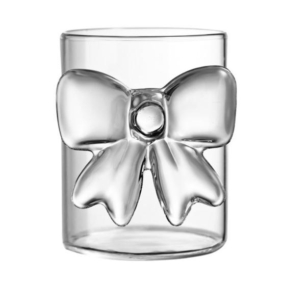 Bow Glass Cup, Breakfast Milk Coffee Mug, 300ml Whiskey Tumbler for Juice, Heat Resistant Tea Cup, Home Bar Decor Gift for Women