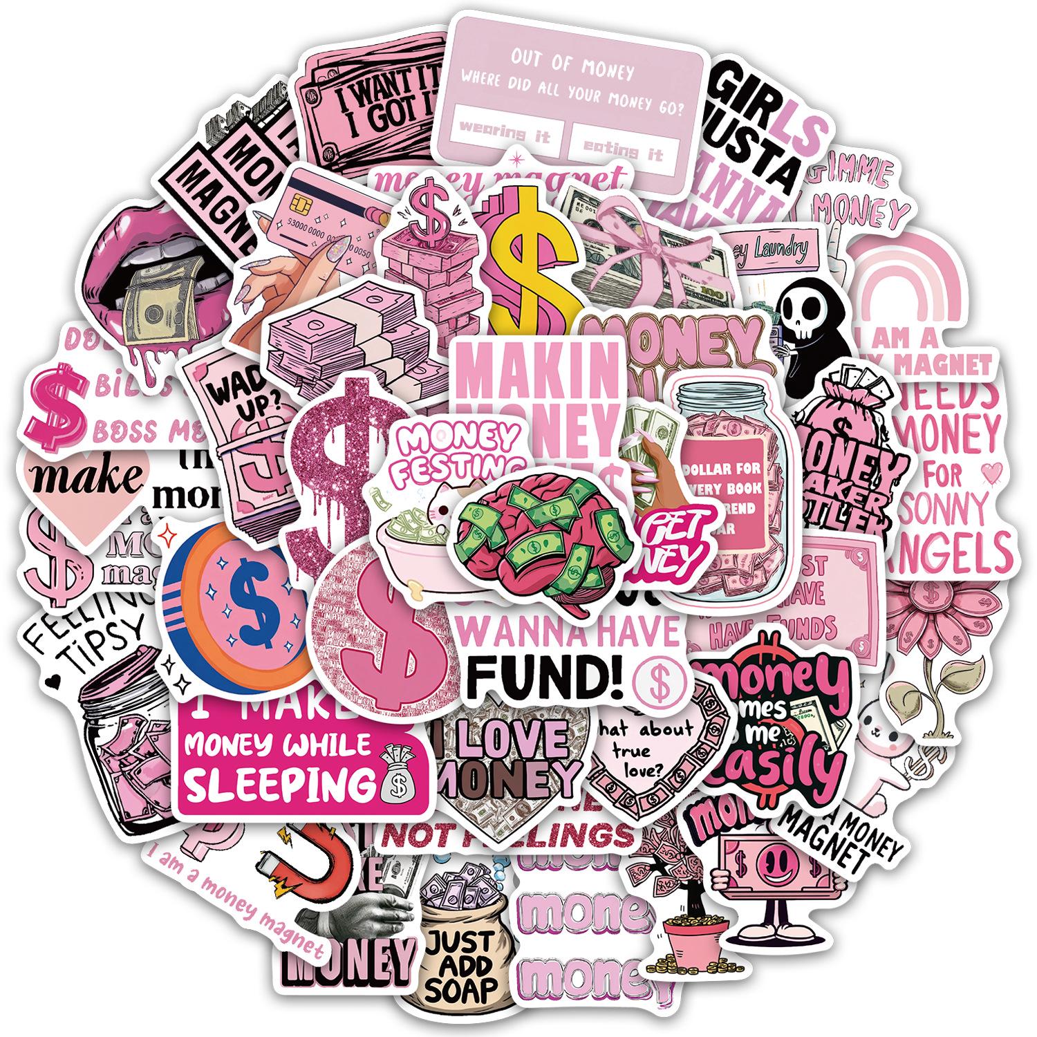 50 Waterproof Money-Themed Stickers for Bottles, Phones, Laptops & Desktops No
