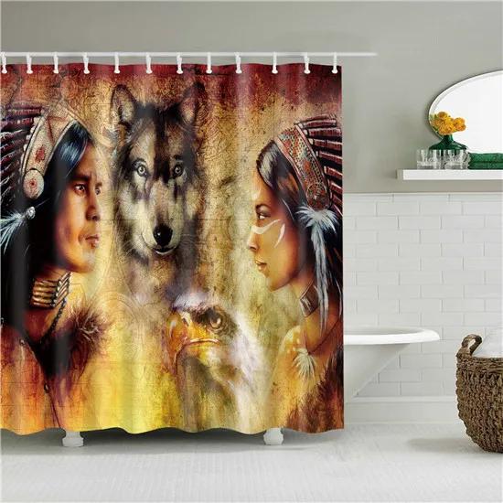 African Style Tribal Pattern Portrait Shower Curtains Fabric Waterproof Polyester For Bathroom Curtain With Hooks 180x180cm