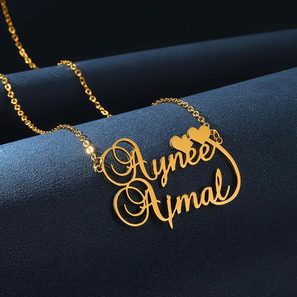 Custom Couple Double Name Necklace With Hearts Personalized 2 Names Pendant Romantic Anniversary Jewelry Gift For Lover Partners
