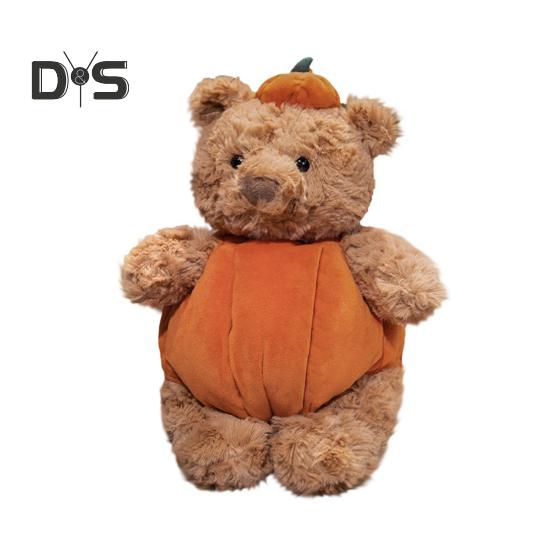 

Милая кукла-медведь черного цвета с одеждой в виде тыквы, наушниками и плащом, плюшевая игрушка в виде баклажана, которую можно обнимать, праздничный подарок на Хэллоуин в виде сумки для сладостей или гадостей A