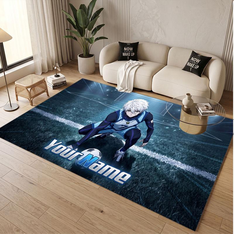 Custom Name Crystal Velvet Rug,Blue Lock Comfortable Anti Slip Floor Mat For Room Decoration