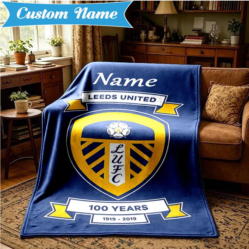 Custom Name Leeds Crest Blanket Lightweight Ideal Bedding Blanket Perfect for Travel, Camping, Living Rooms, Sofas, Christmas gift