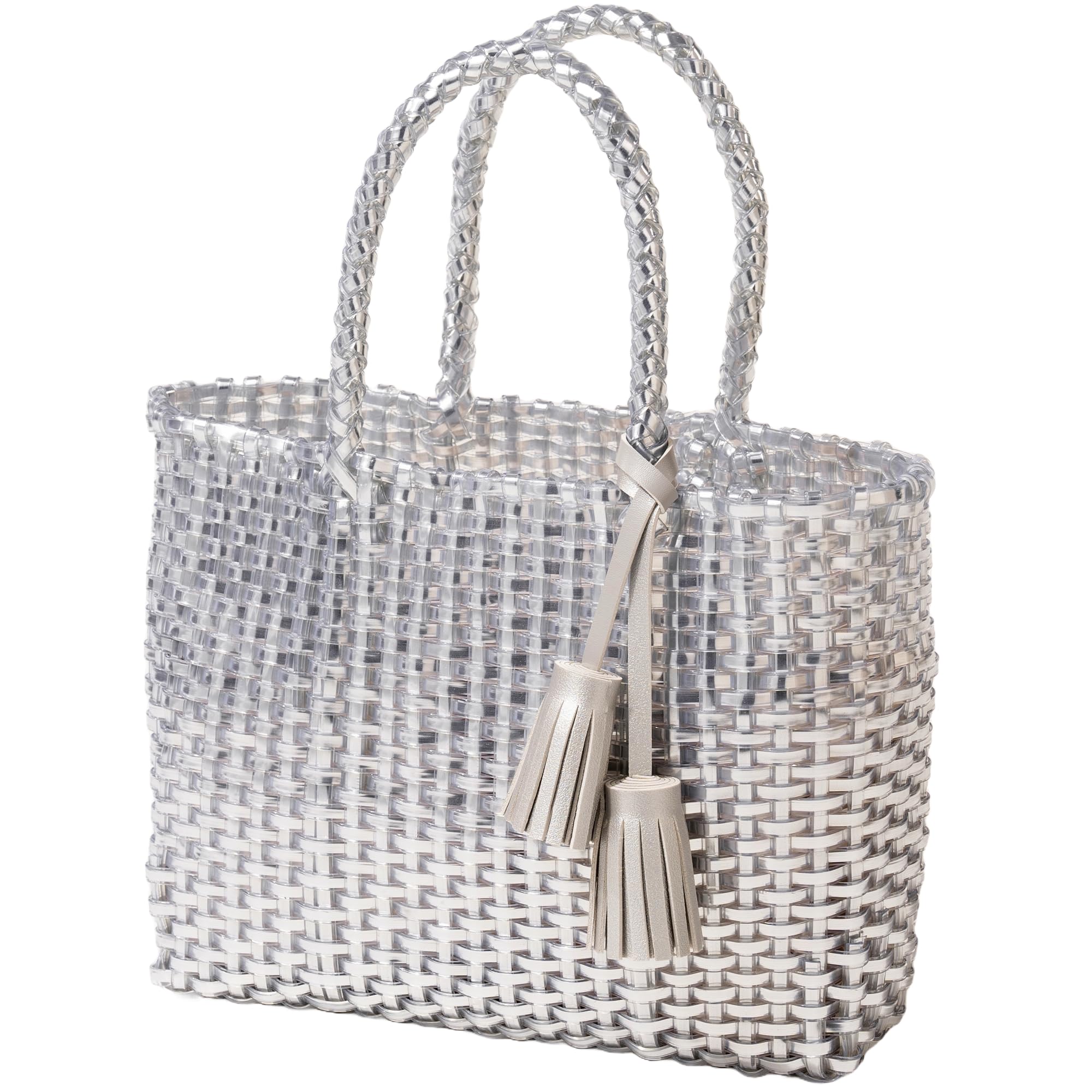 

Heini Glare Tote Bag Basket Bag with Tassel Mercado Bag Commuting Adults Silver [HAYNI.] Women s срібний