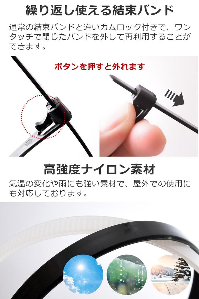 Bokobon Coliere de cablu reutilizabile, Detașabile, 250-450mm x 103 Bucăți, Groase și Lungi, pentru Utilizare în Exterior (8450mmNegru)