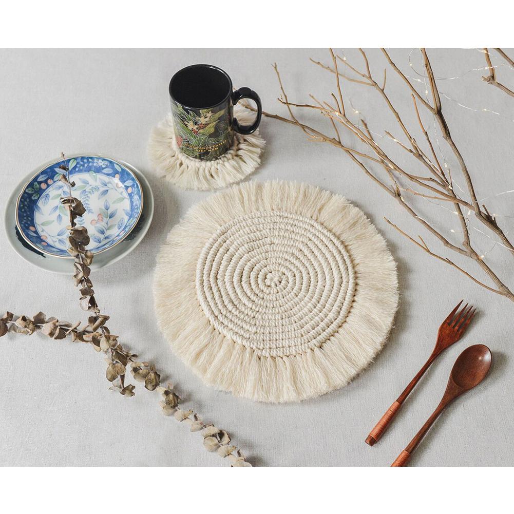 Handcrafted Macrame Coaster bohemian Style Woven Coaster With Tassel Home Decor Cups Pads For Drinks Wine Glass