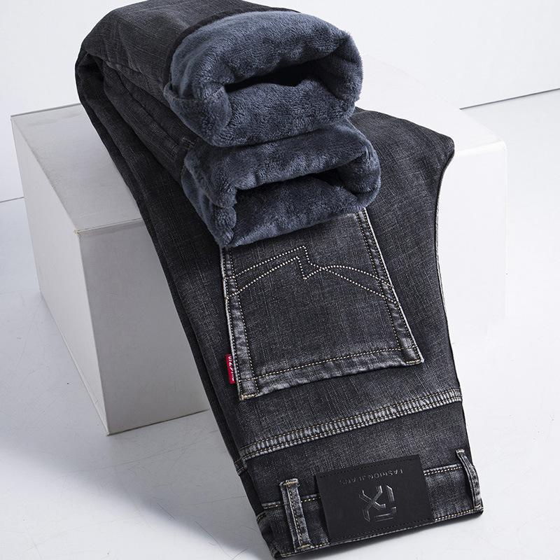 Fleece Jeans Winter Thickened Warm Casual Pants Straight Loose Autumn and Winter New Trousers