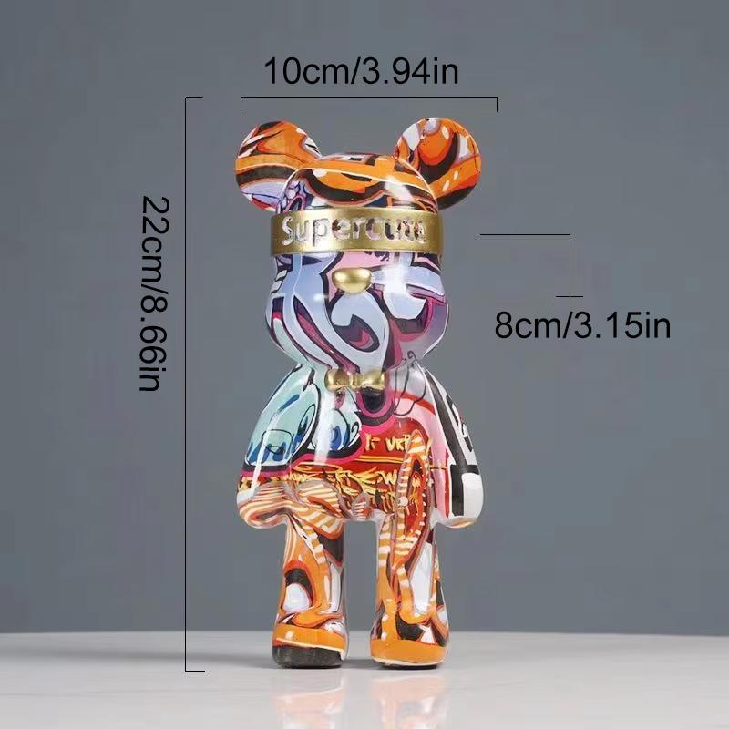 Resin Colorful Graffiti Bear Statue Urban Street Art Decor Colorful Spray Paint Figurine Cool Shelf Decor for Room Ornaments