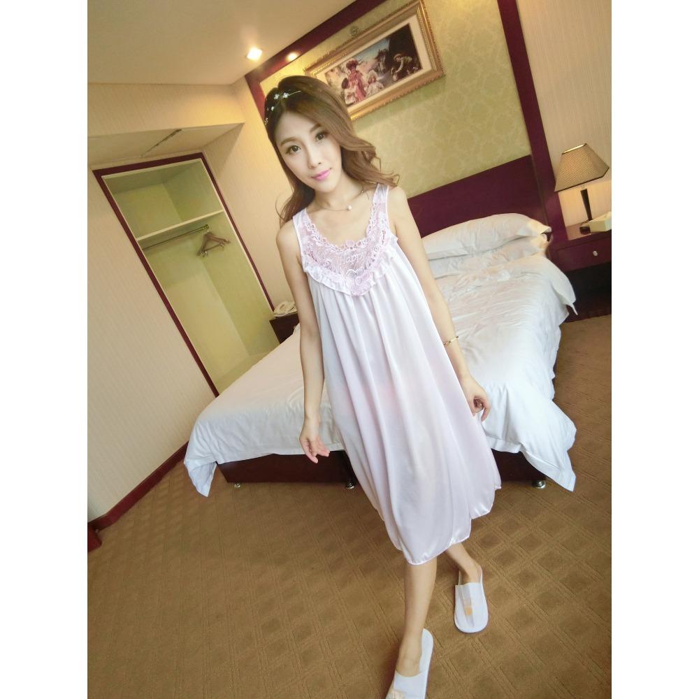 Women's Lightweight Nightdress Stylish Plus Size Sleeveless Dress Loose-Fitting Pyjamas Ice Silk One-Piece Nightdress