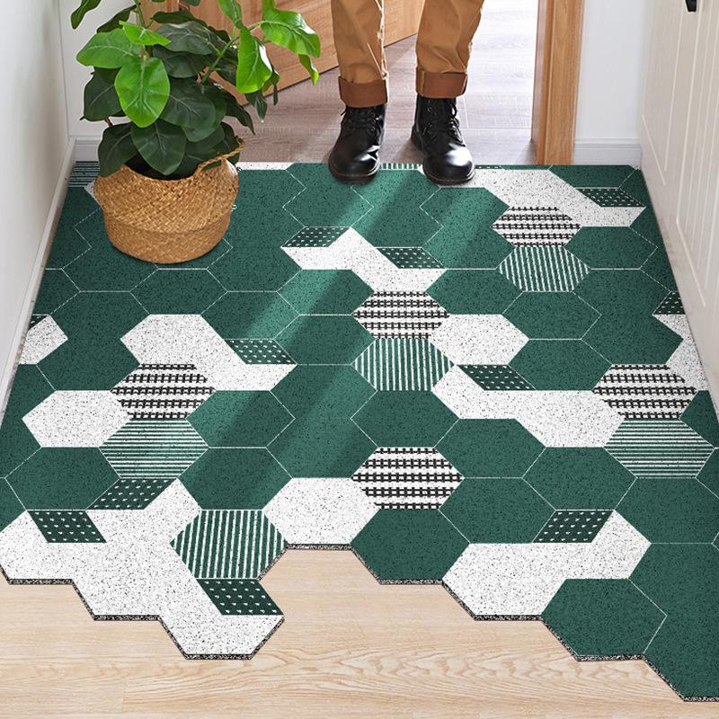 Doormat Carpet Silk Loop Hallway Entrance Mat Hexagon Free Cut Foot Door Mat Stain Resistant Remove Mud Home Indoor Mats Carpet