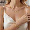 EFFIE QUEEN Stainless Steel CZ Flower Pendant Double-Layer Necklace Women's Unique Collarbone Chain Jewellery Creative STKN30