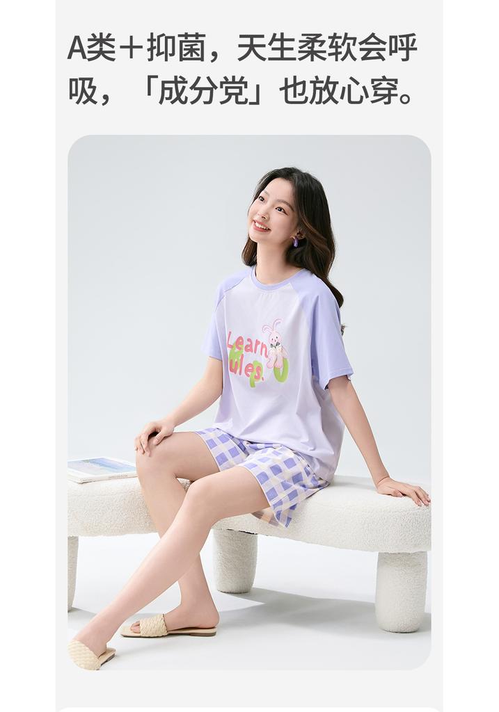 Fenteng [Super Soft A-class Antibacterial Cotton] Summer Round Neck Shorts Thin Pajamas Women's New Cartoon Home Clothes Set
