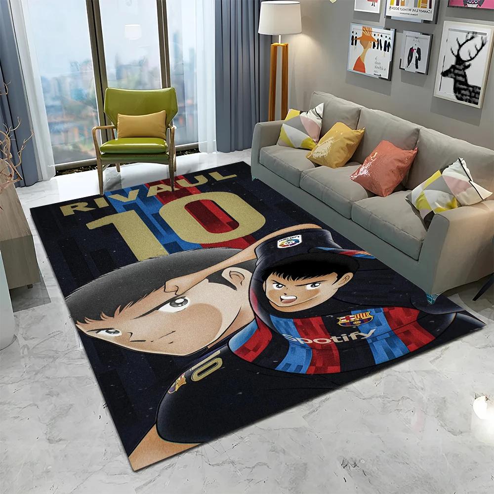 Anime Captain Tsubasa Fußball Cartoon Teppich für Zuhause Wohnzimmer Schlafzimmer Sofa Fußmatte Dekor, Kinder Teppich Rutschfeste Bodenmatte