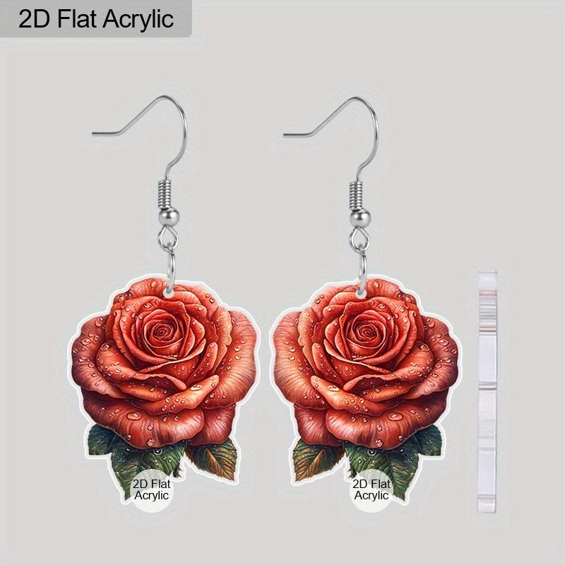 

2D Плоский Свадебный Сезон Роза Цветочный Узор День Святого Валентина Праздничные Серьги-Подвески Ювелирные Изделия Подарок для Женщин