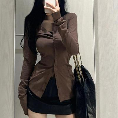 Deeptown, blusas Vintage para mujer, estilo coreano, Top Sexy de manga larga, moda Harajuku, camisas elegantes para mujer, estética de oficina para mujer