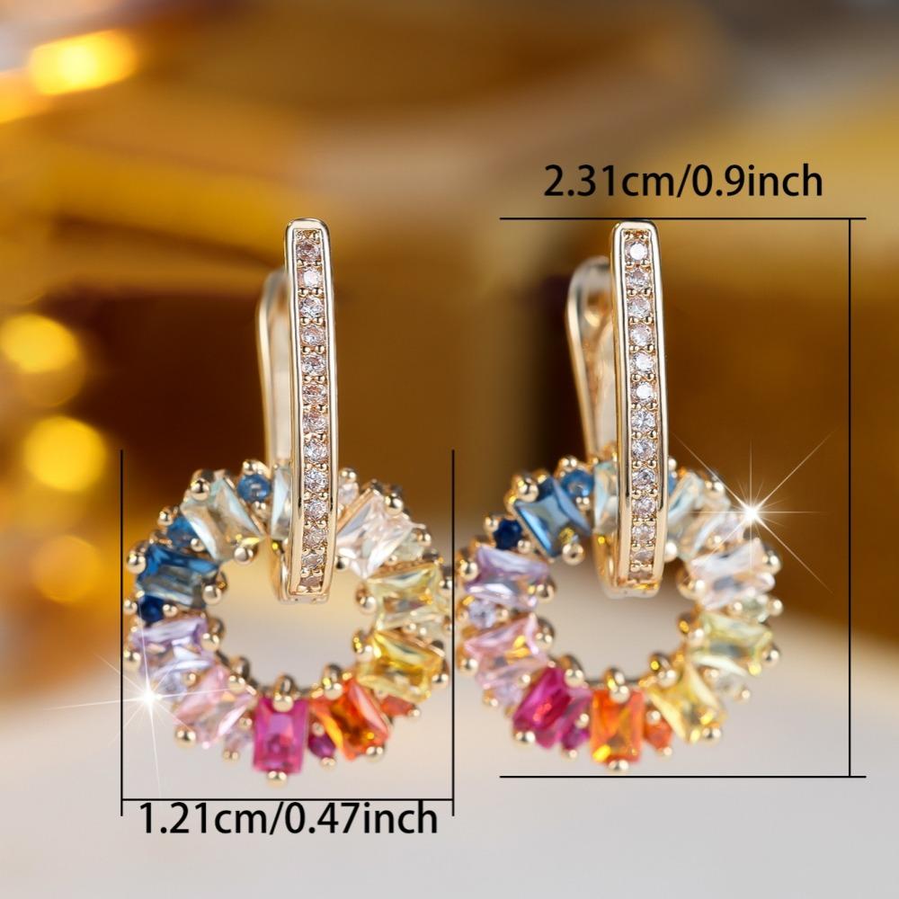 Generous Rainbow Zircon Geometric Circle Drop Earrings for Women Luxury Gold Color Wedding Earrings Party Jewelry Gifts
