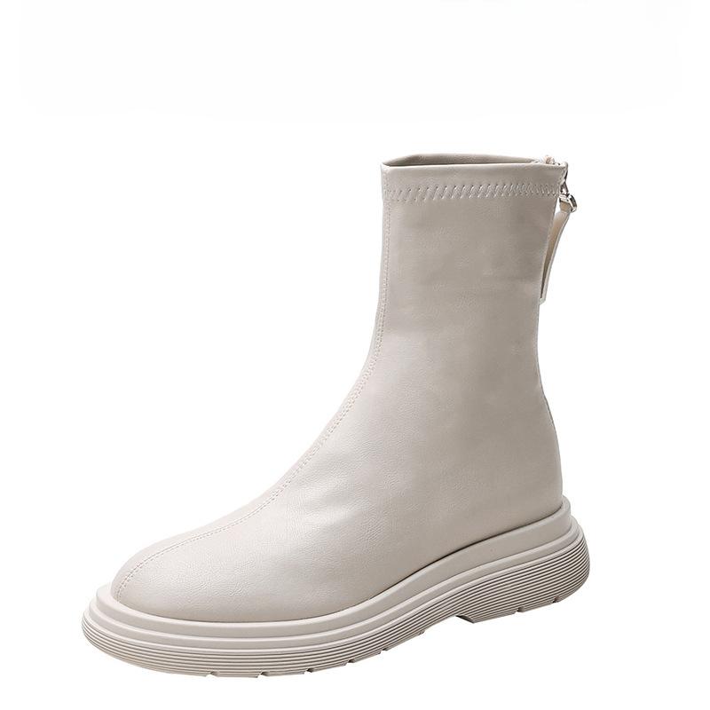 Winter Women's Boots New Autumn/Winter Short Boots Leather Slimming Shoes Thick Soled Elastic Boots Slim Leather Shoes Ladies