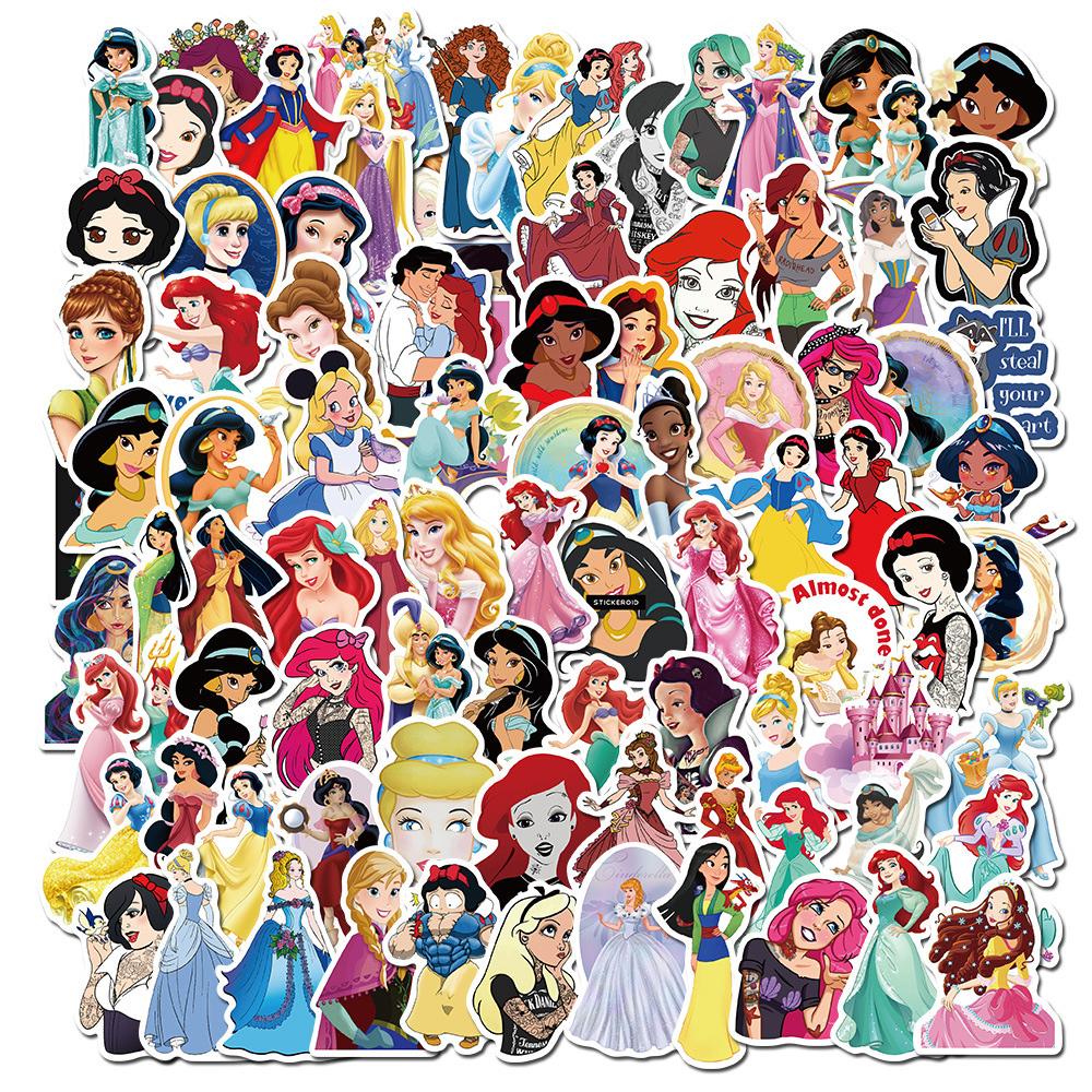 50 100Pcs Kawaii Mixed Disney Anime Princess Stickers Cute Ariel Belle Snow White Cartoon Decal Laptop Phone Luggage Sticker Toy