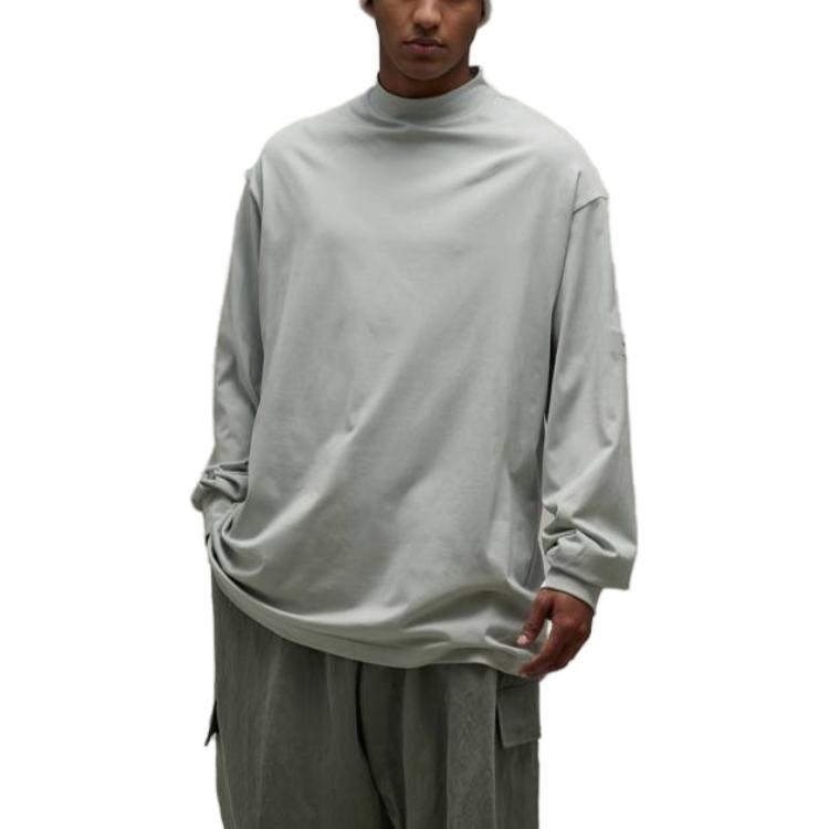 Y-3 FW23 Solid Color High Neck Long Sleeve T-Shirt Unisex Tops Gray IP7706