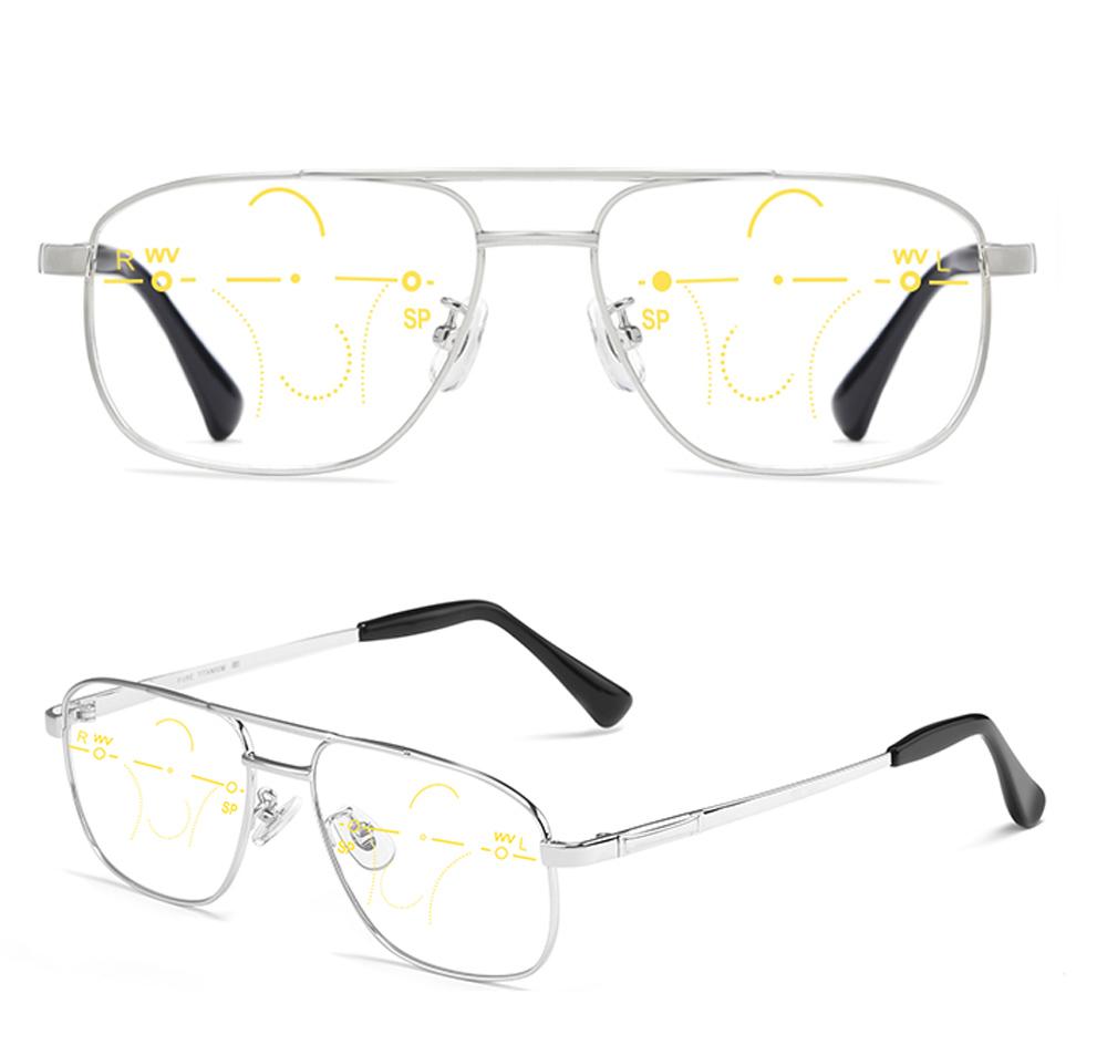

Men Ultralight Titanium Alloy Double Bridge See Near and Far Progressive Multifocal Reading Glasses +0.75 +1 +1.5 +1.75 +2 To +4 +175 срібний