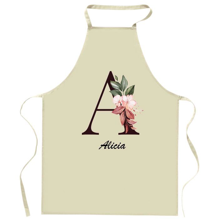 Tablier de cuisine - Alicia - Motif Lettre - Coton résistant - Impression France