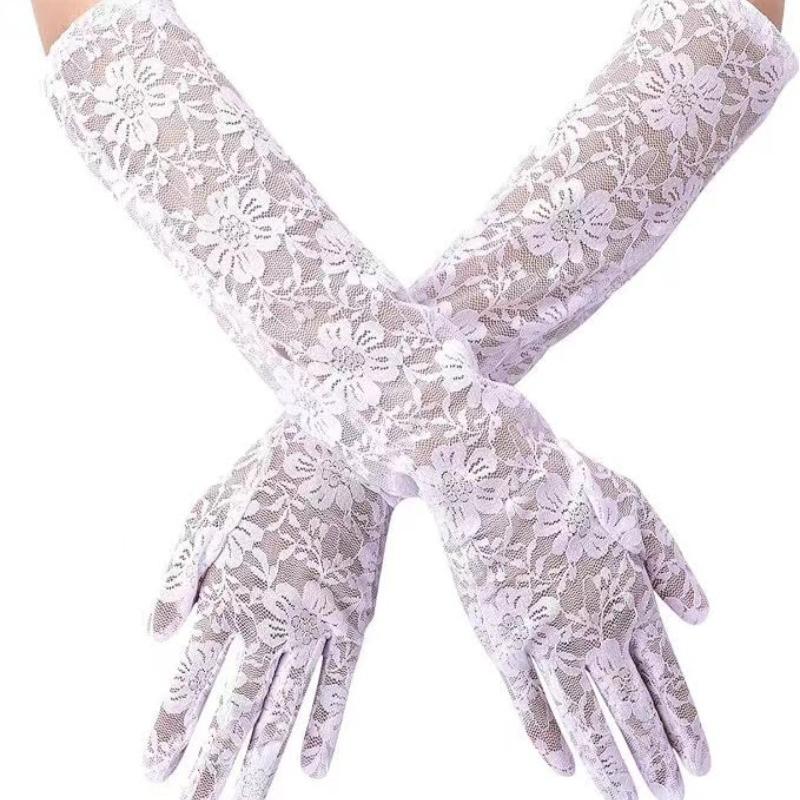 Summer Elegant Women Long Driving Gloves White Black sunscreen Gloves sexy Anti-UV Elasticity Lace Mesh Gloves Arm Warmer