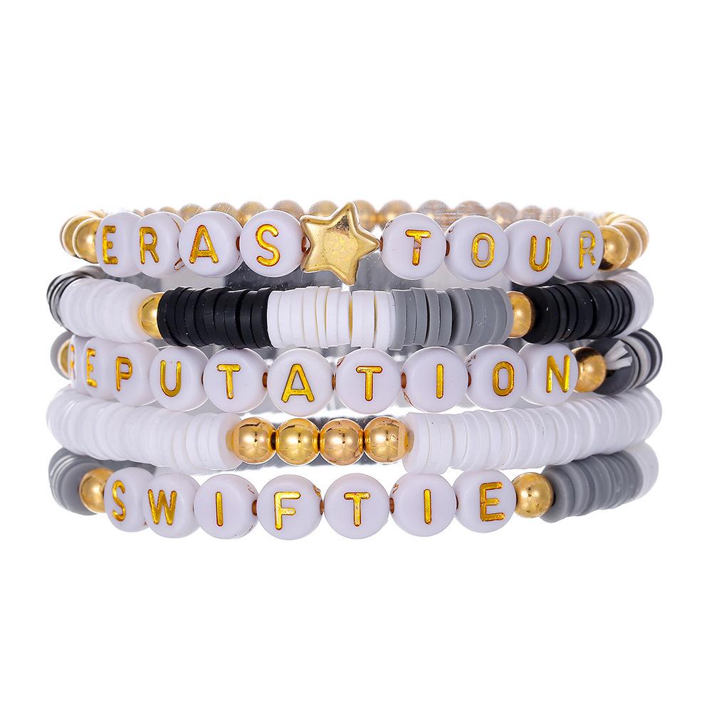 Taylor Swift Fan Colorful Soft Clay Bracelet Set - Handmade English Name Jewelry for Women