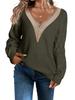 Autumn Winter Fashionable Sensual Lace V Neck Knit Drop Shoulder Pullover Sweater Top Luxurious Relaxed-fit Slimming and Versatile Top