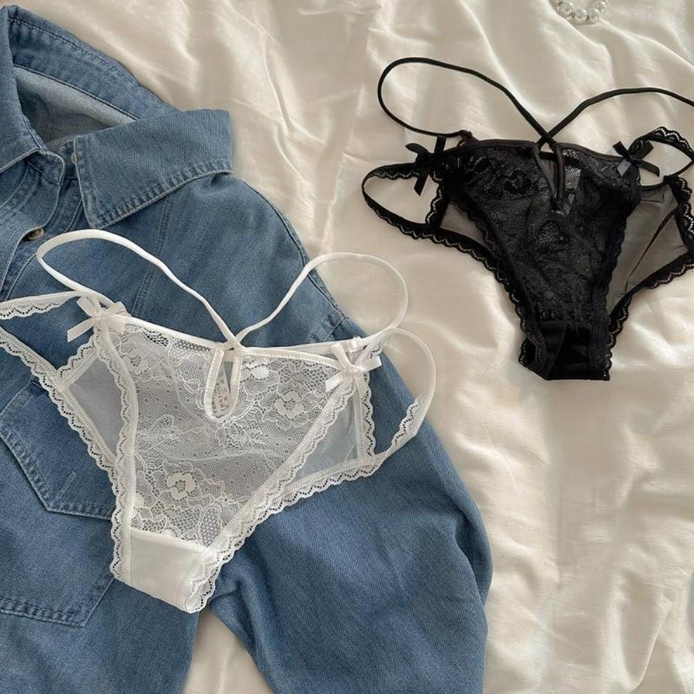 Transparent French Style Briefs Low Waist Lace Mesh Briefs Patchwork Lace Flower Panties Gifts