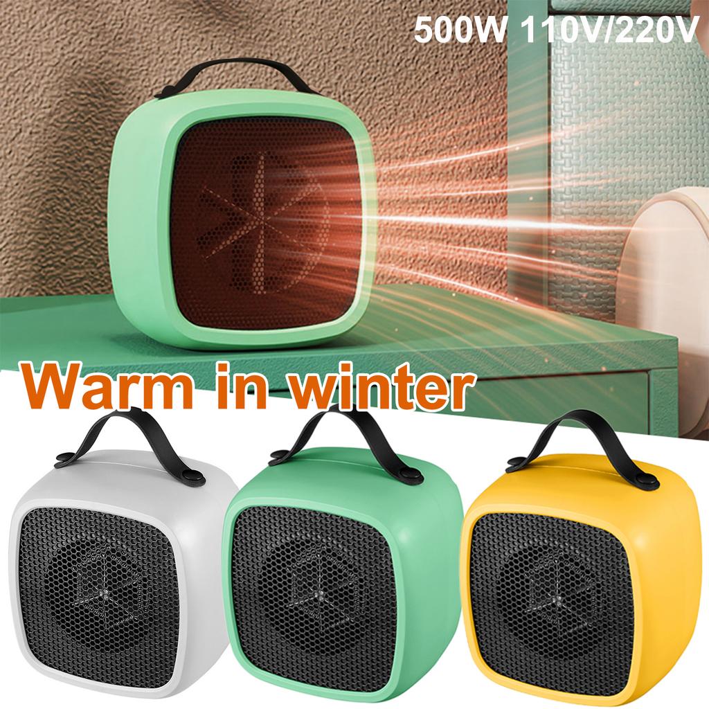 Mini Electric Space Heater 500W,Small Warmer Fan PTC Safety Protection Against Scalding for Office Bedroom Under Des 110V/220V