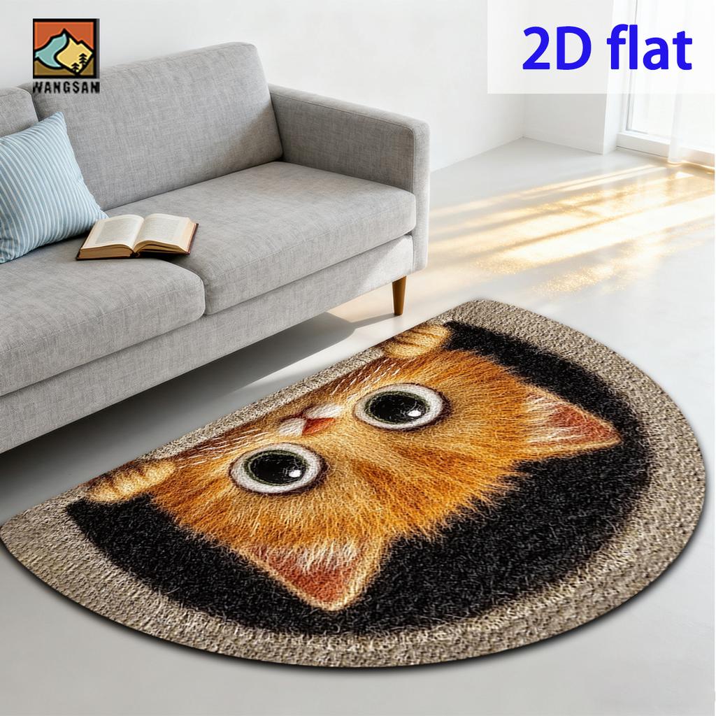 1Pcs Small Cat Semi Circle Welcome Doormat Non-Slip for Outdoor Patio Porch Kitchen Bathroom Entryway Floor Mat