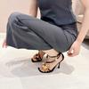 2024 Sommer Stiletto Knöchelriemen Metallblumen Sandalen