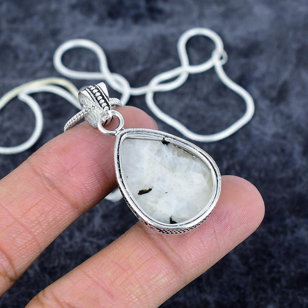 Rainbow Moonstone Gemstone 925 Sterling Silver Jewelry Pendant 1.77" M-2974