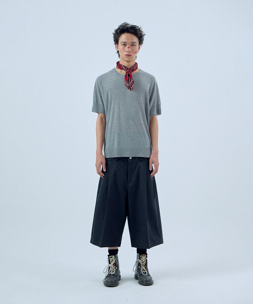 NOISE Point Punching Round Short Sleeve Knit - Gray