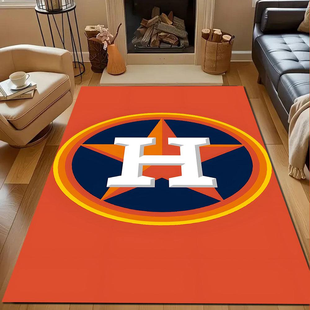 Orange Background with Star and "H" Logo Patterned Carpet, Non Slip Mat Suitable for Living Room and Bedroom Sofas