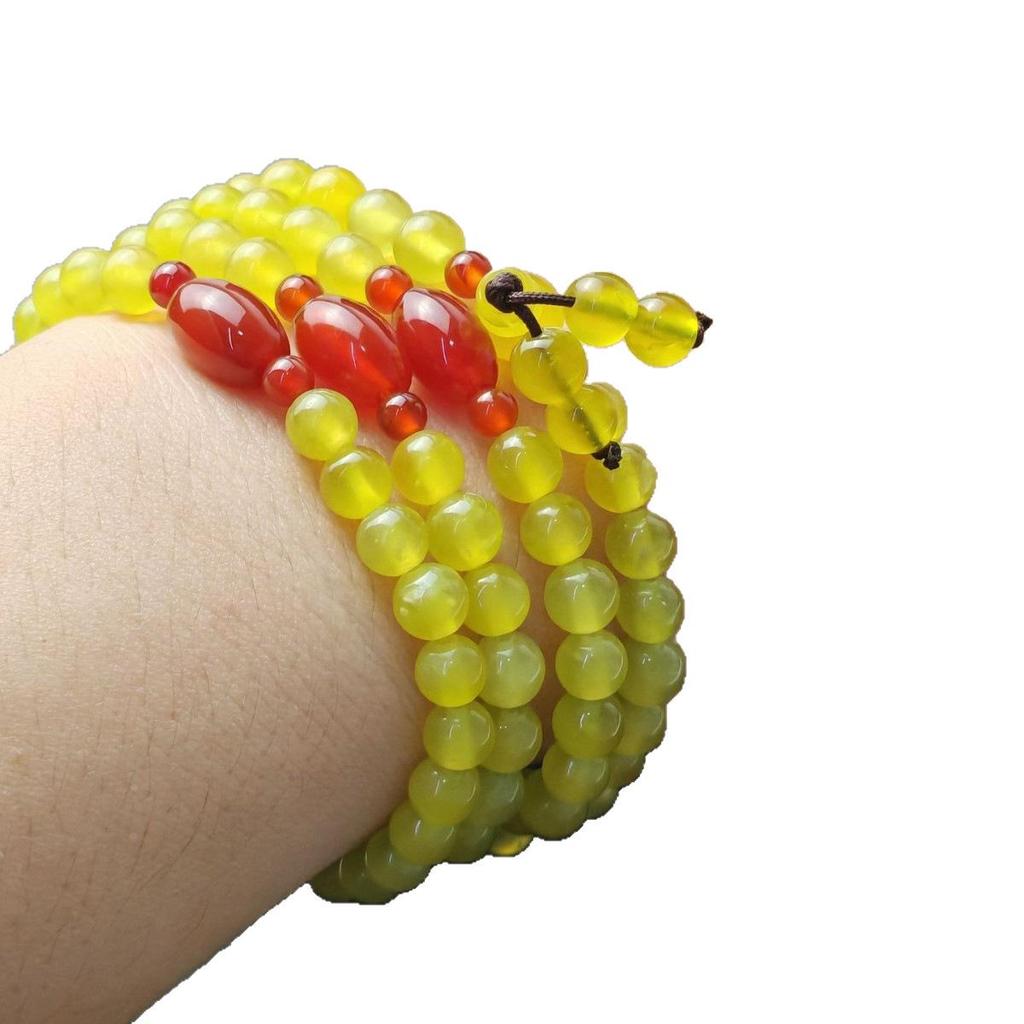 Gelber Achat Chalcedon Lange Kette: Vielseitige Halskette oder Armband mit 0,6 mm elastischer Kordel